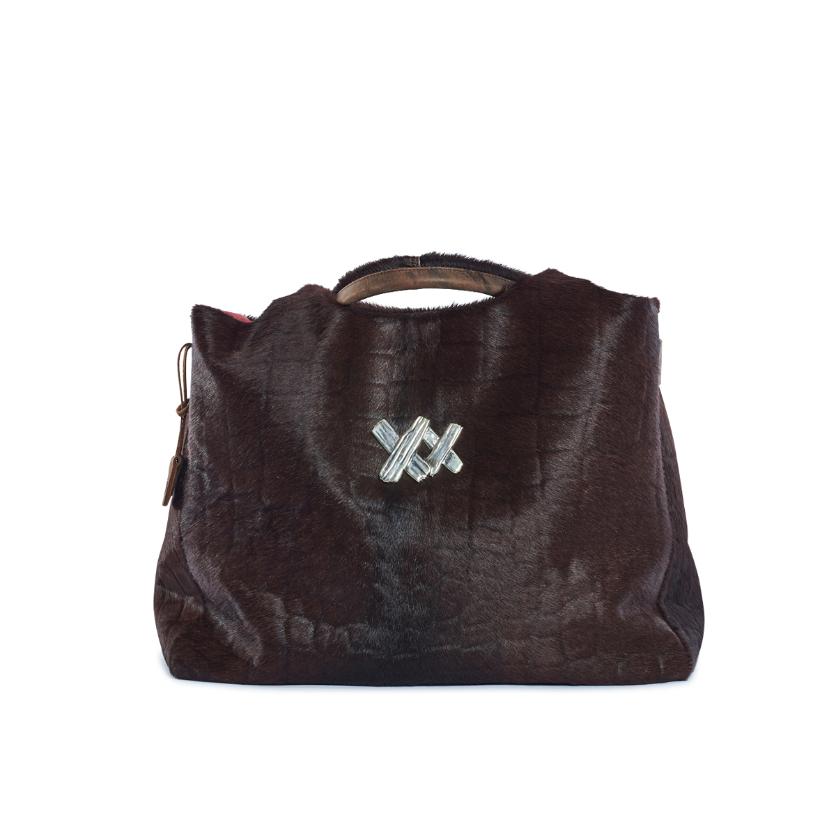 Weekender - Skin Coloured Crocoprint Dunkelbraun m/ Front Nieten 
